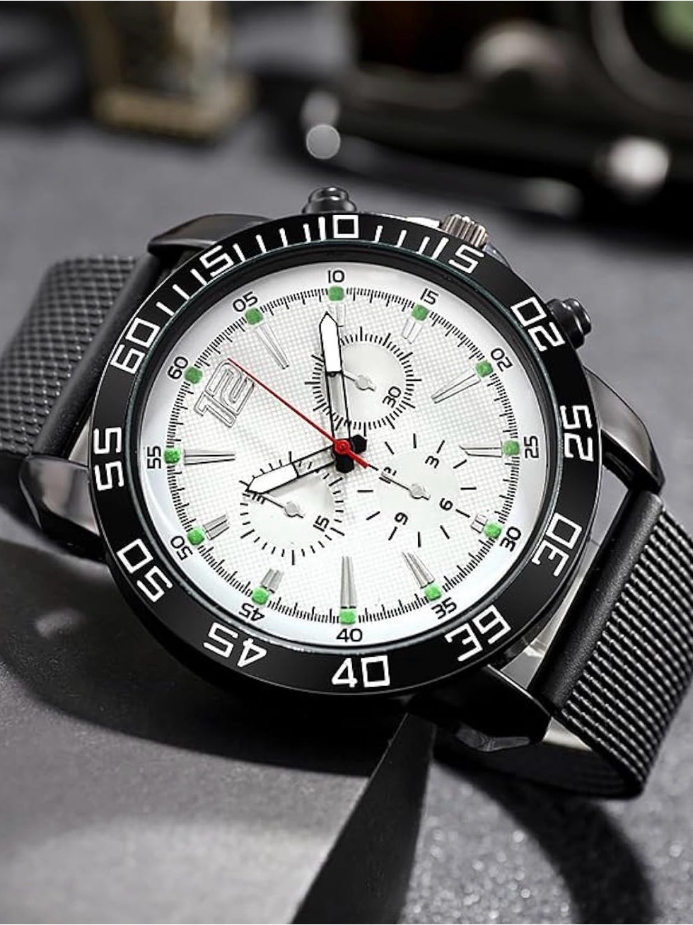 Black Sport Chronograph Watch With White Dial